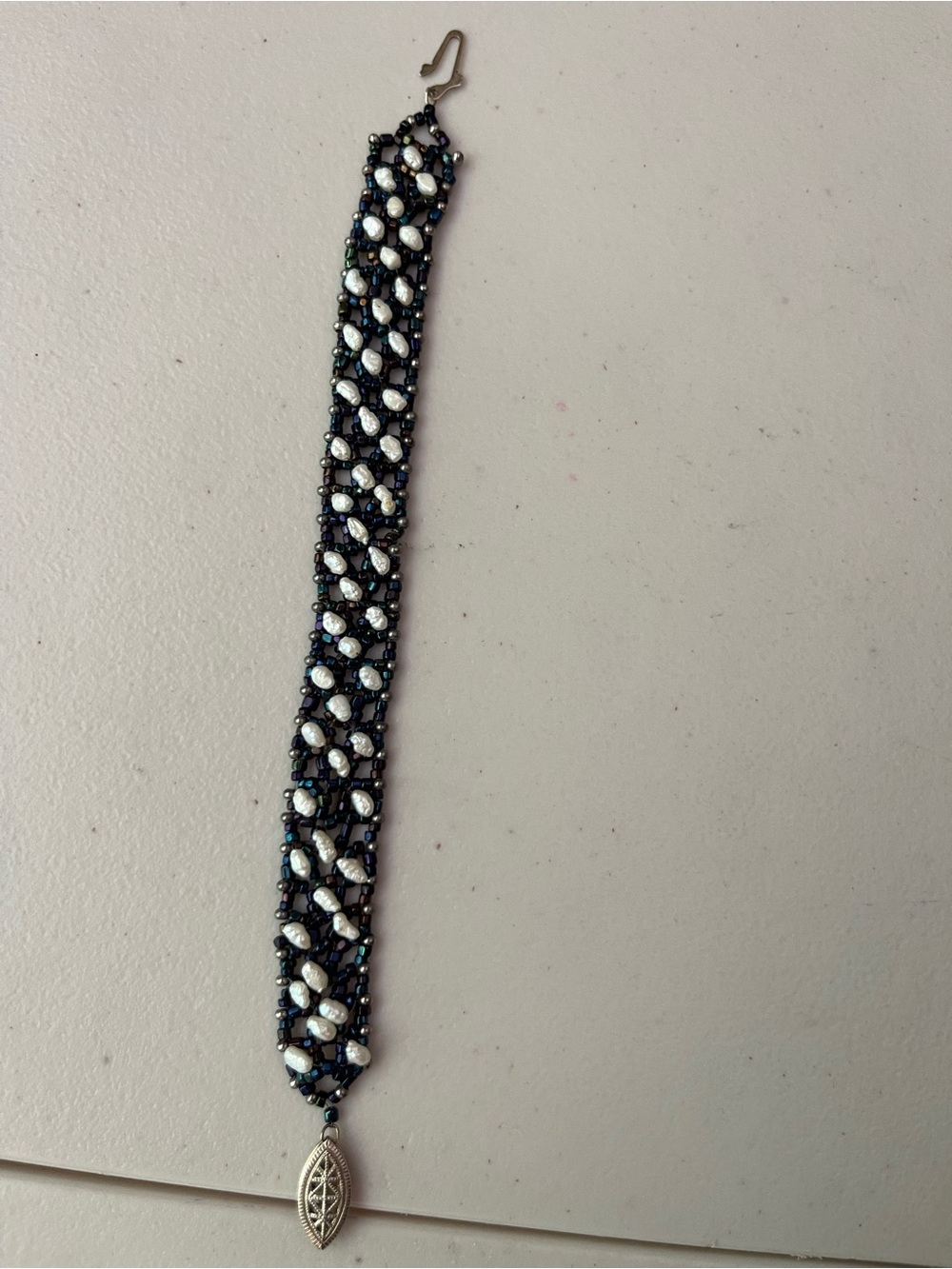 Handmade Black Beaded Bracelet with Freshwater Pearls
